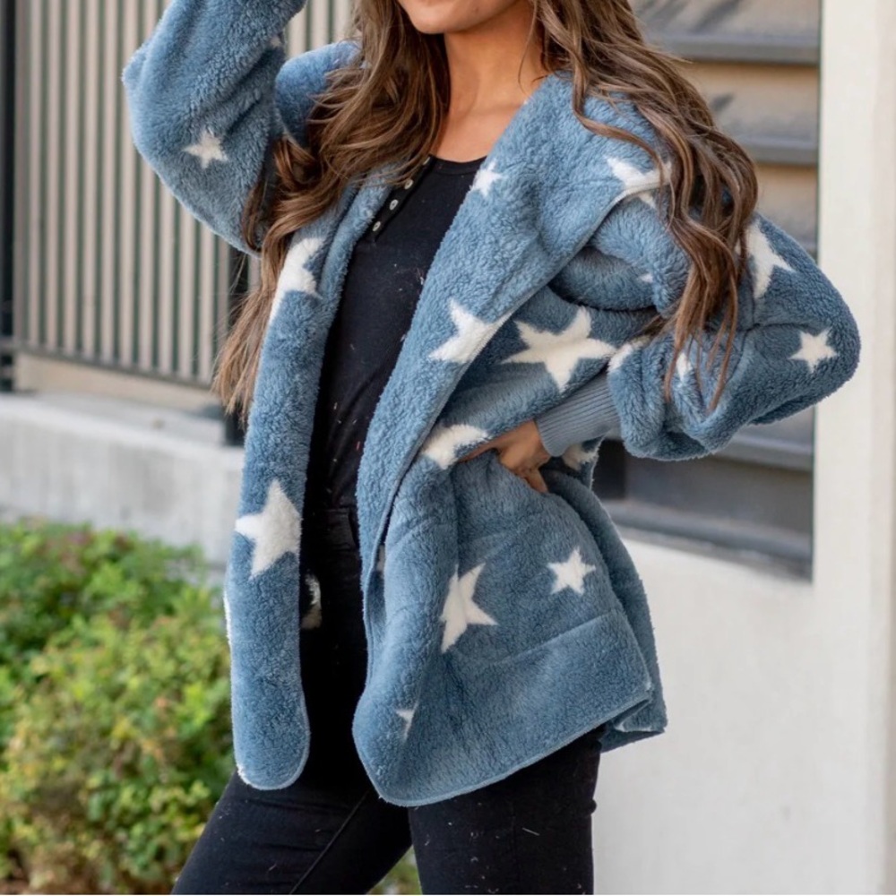 Blue Star Patterned Fleece Jacket
